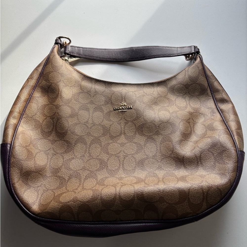 Coach Purple and Brown Signature Hobo Bag - Picture 3 of 6
